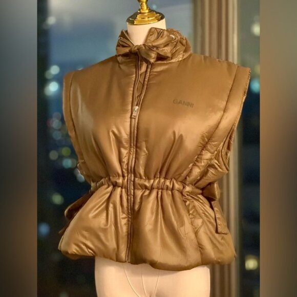 🆕 GANNI 🧿 NWOT Padded Sleeveless Jacket, Khaki Green - Sz S / M - Picture 5 of 16
